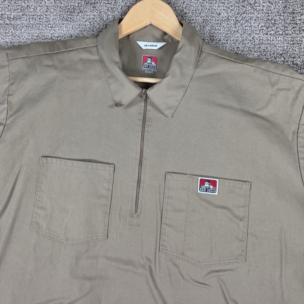 Ben Davis Mens 3XL‎ Khaki Tan Short Sleeve Half Zip Work Shirt Made in USA